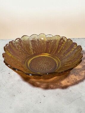 Yellow Glass Scalloped Flower - Decorative Bowl